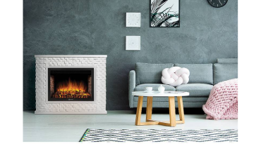 Портал Firelight Quadro 25 камень песчаник античный белый, белая эмаль